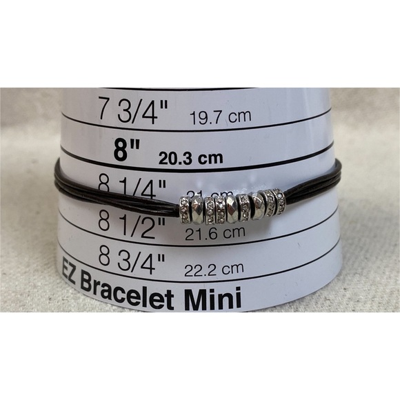 Fossil Rhinestone Pavé Silver Tone Beads on Leather Cord Adjustable Bracelet - Picture 4 of 4